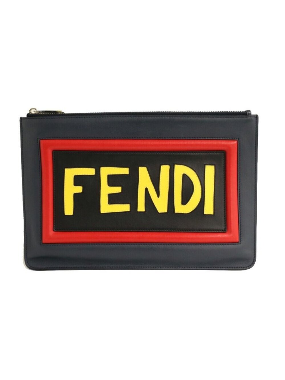 Fendi Vocabulary Rallye Logo Clutch Multicolor Leather Flat Pouch